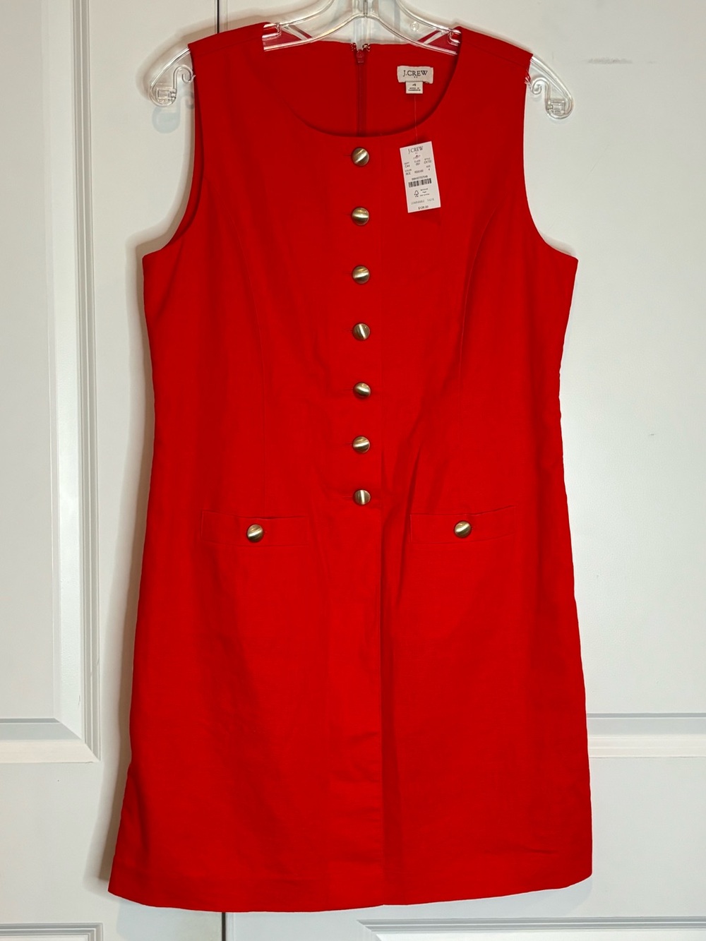 NWT J. Crew Factory Red Linen Blend Sleeveless  Button Front Mini Dress 4 CK732
